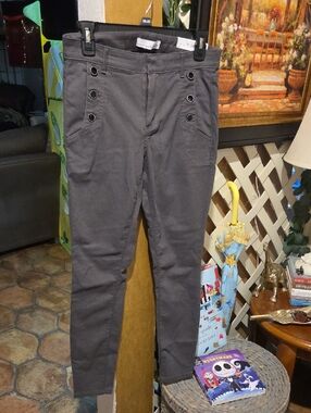 LOFT Gray Slim Chinos with Button Detail